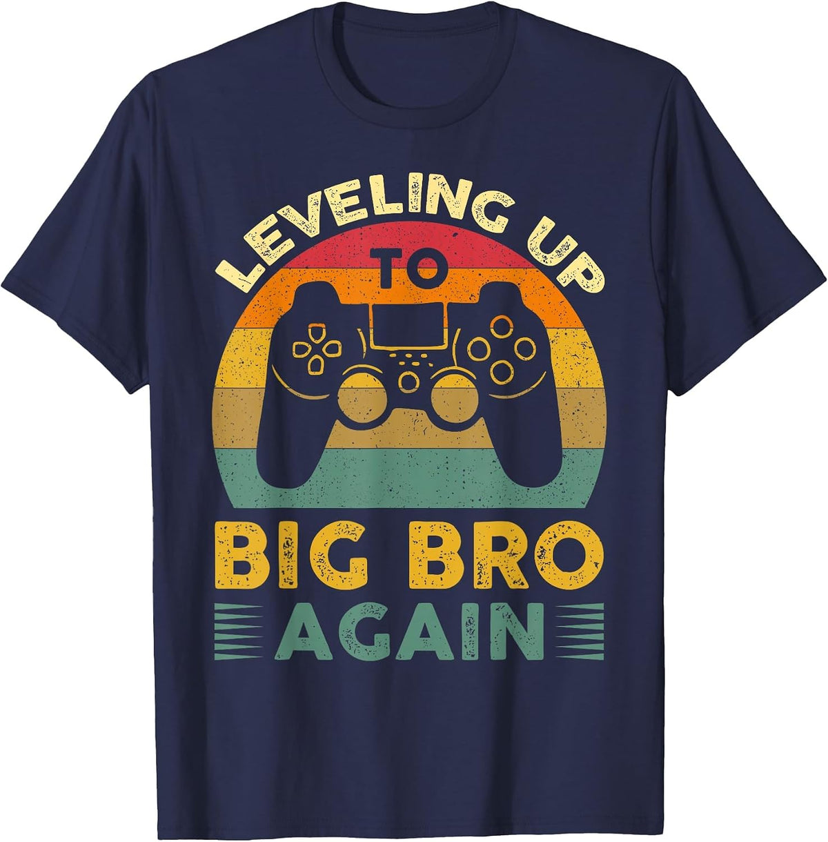 Funny Leveling Up to Big Bro Again Vintage Big Brother Again T-Shirt - Navy Blue
