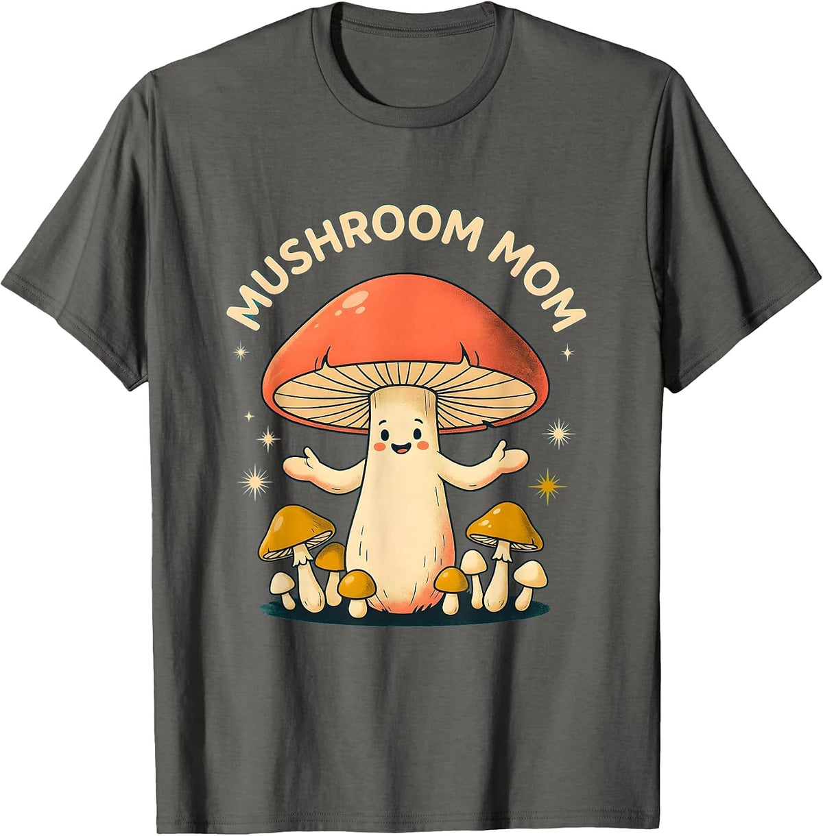 Mushroom Mom Nature Lover Fungi Design T-Shirt - Asphalt Grey