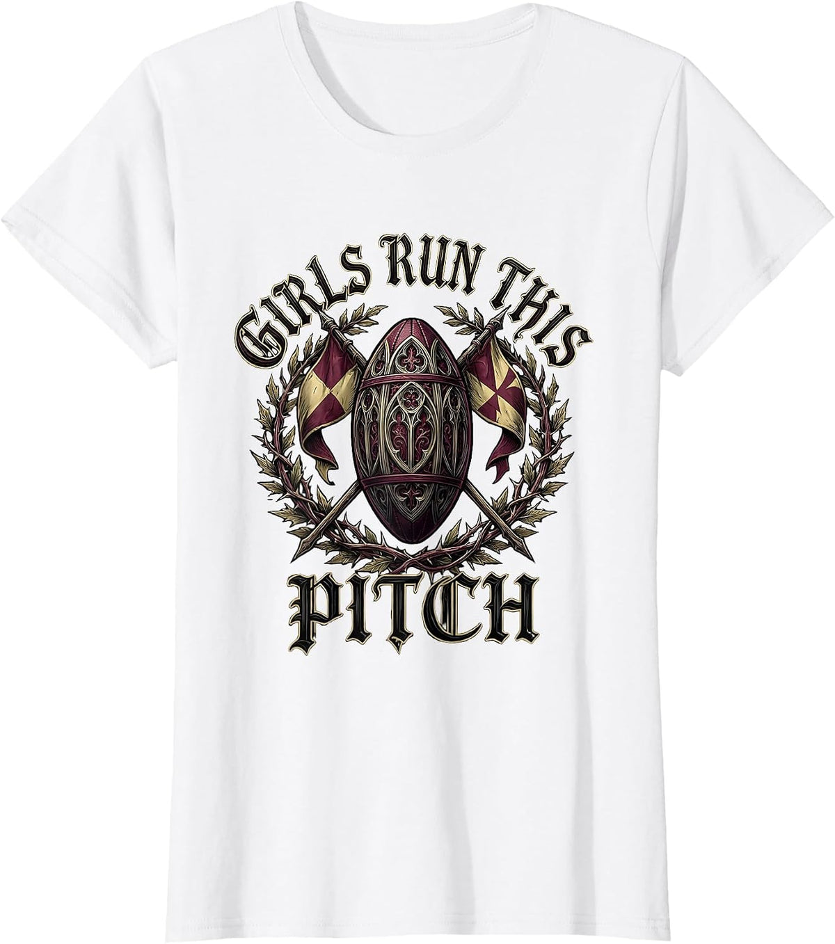 Girls Run This Pitch Rugby Design T-Shirt - White