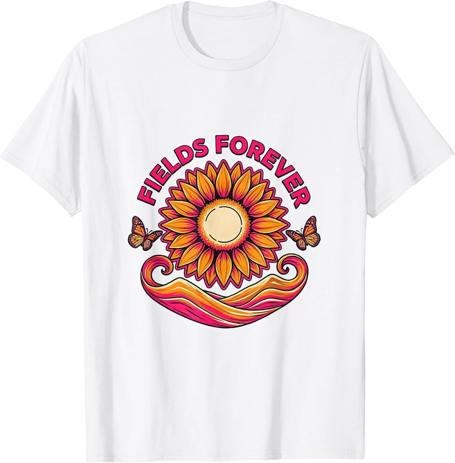 Men's Fields Forever Scenic Nature Graphic Design T-Shirt - White