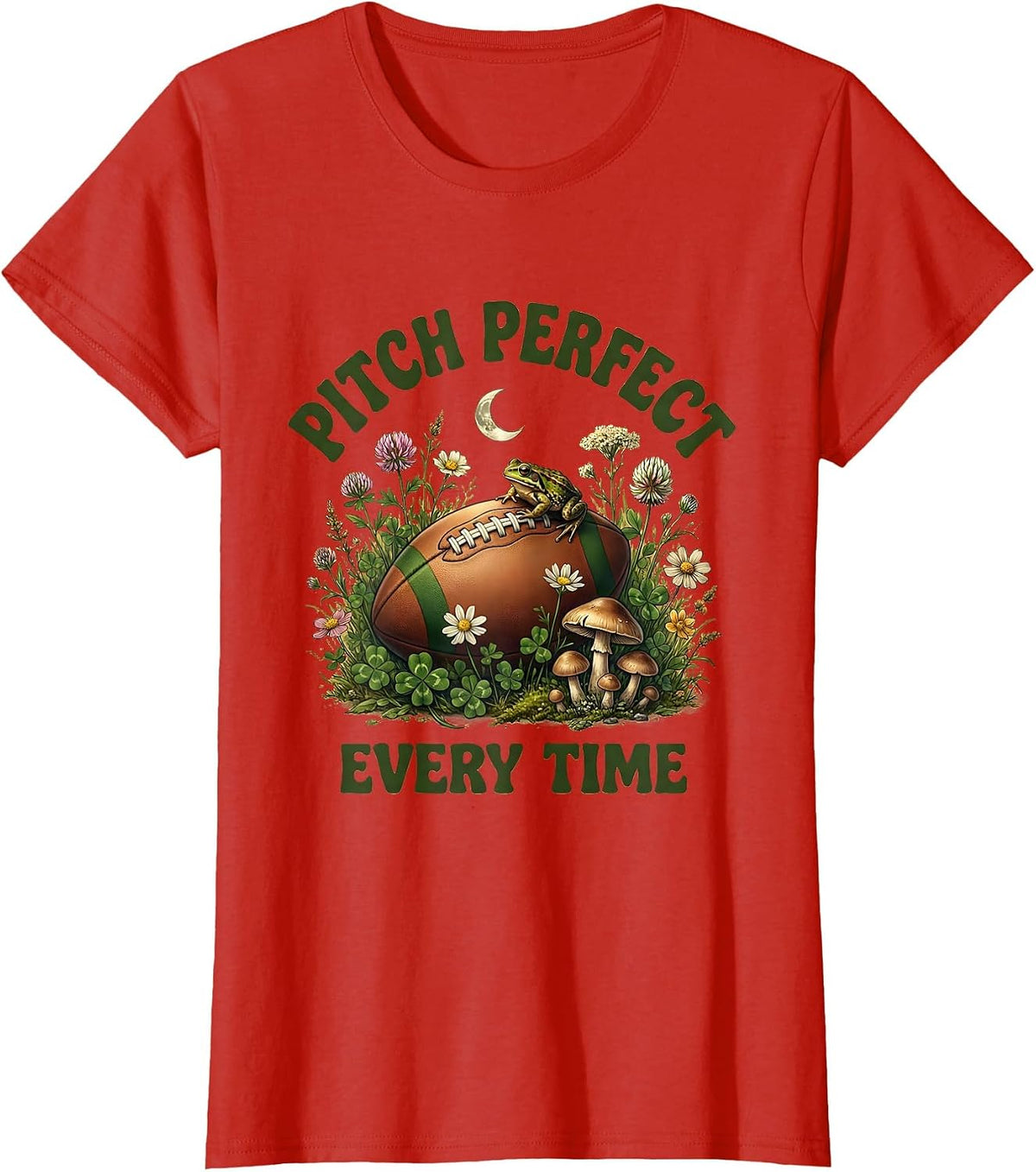 Women's Pitch Perfect Every Time Rugby Graphic Design T-Shirt - Red