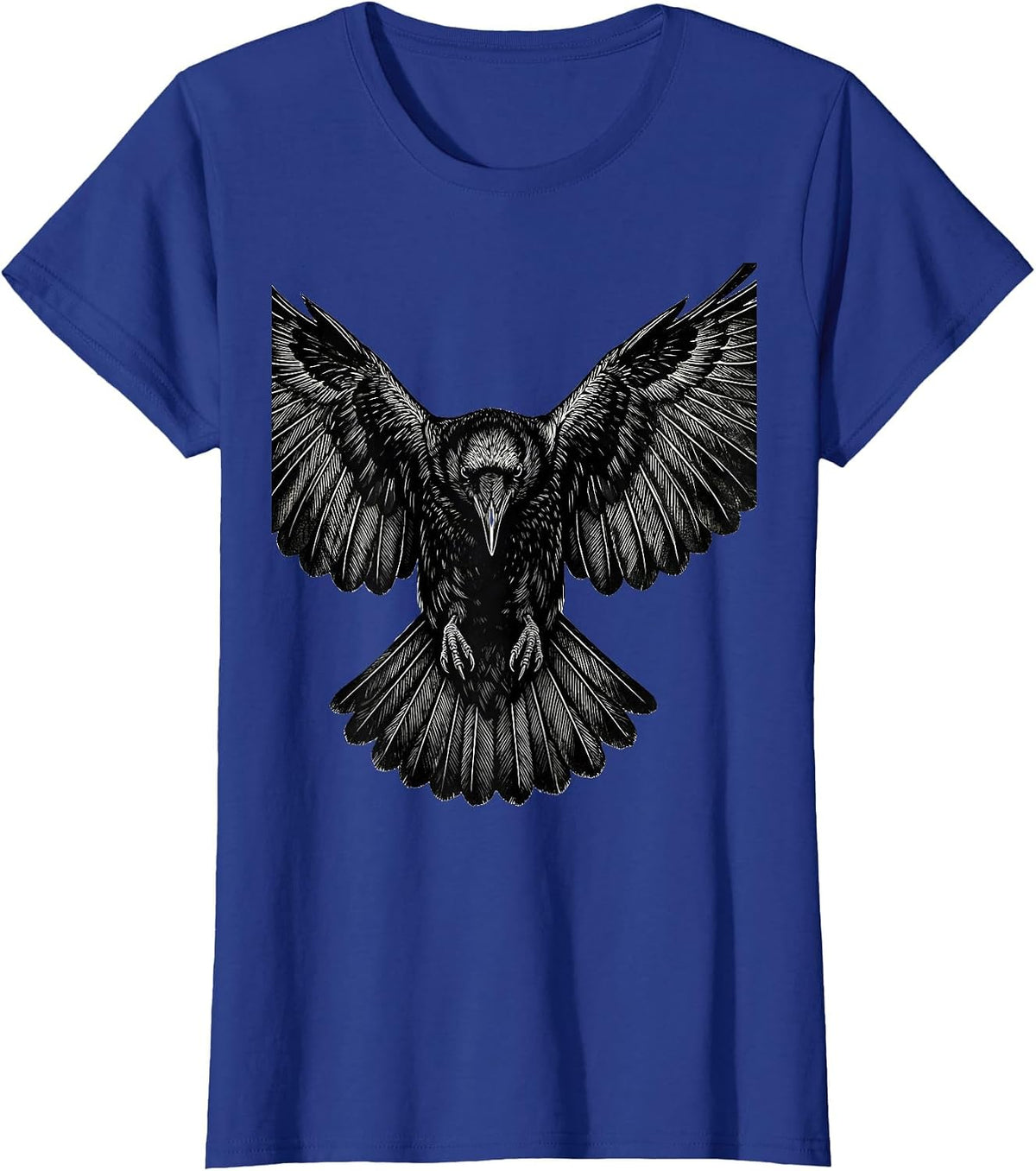 Women's Crow in Flight Overhead View Graphic Design T-Shirt - Royal Blue
