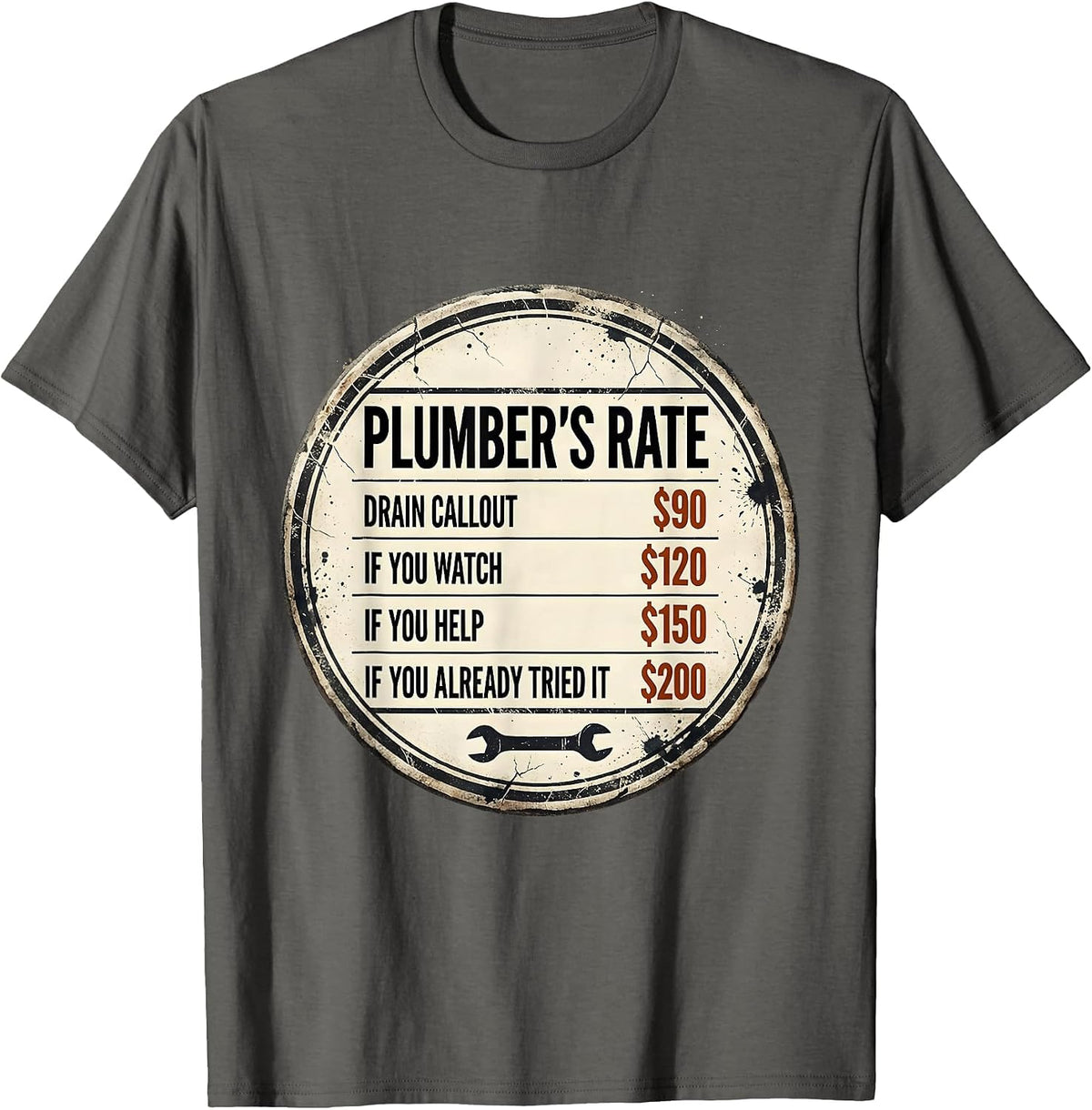 Men's Plumber's Rate Funny Plumbing Trade Humor T-Shirt - Asphalt Grey