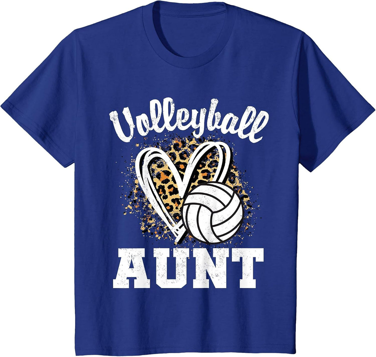 Volleyball Aunt Leopard Heart Matching Family T-Shirt - Royal Blue