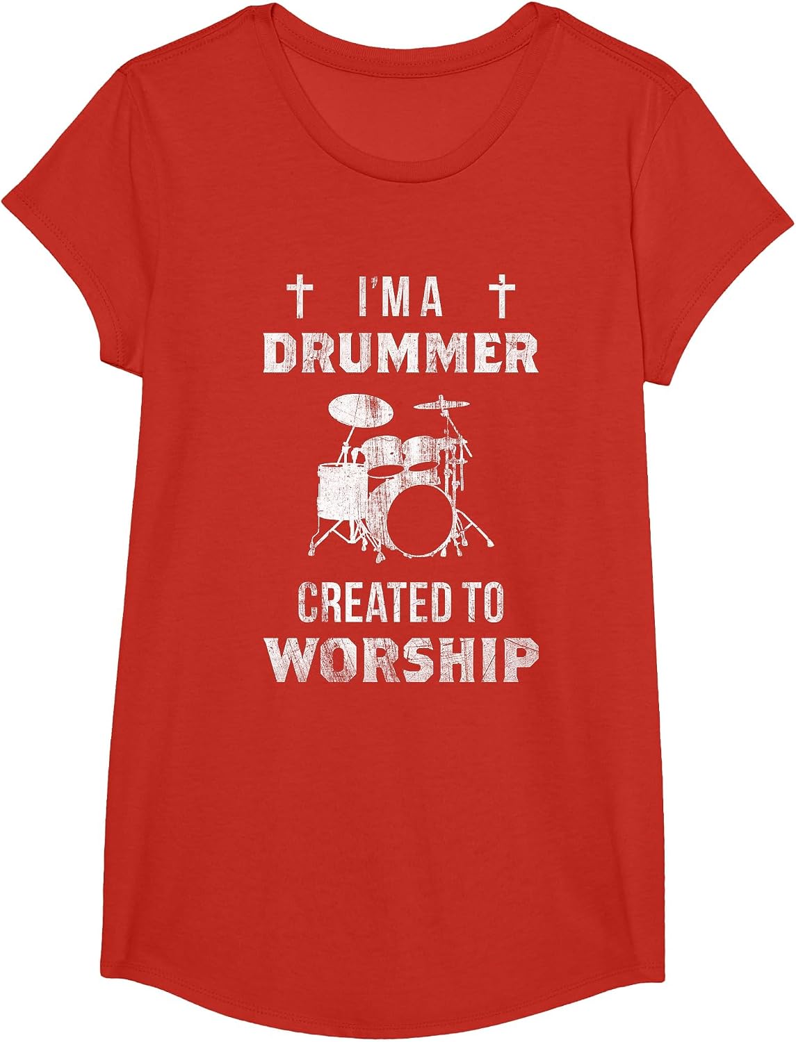 I'm A Drummer Created to Worship Christian Drummer T-Shirt T-Shirt - Girls Red