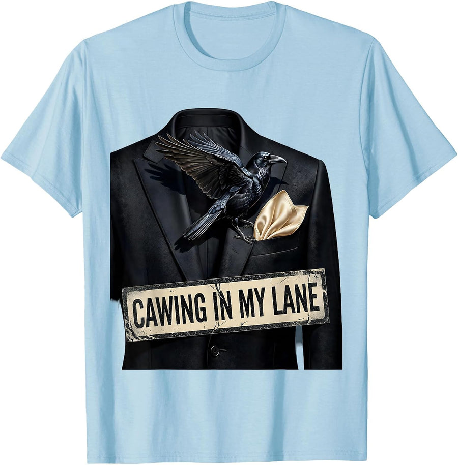 Men's Cawing In My Lane Crow Bird Design T-Shirt - Baby Blue