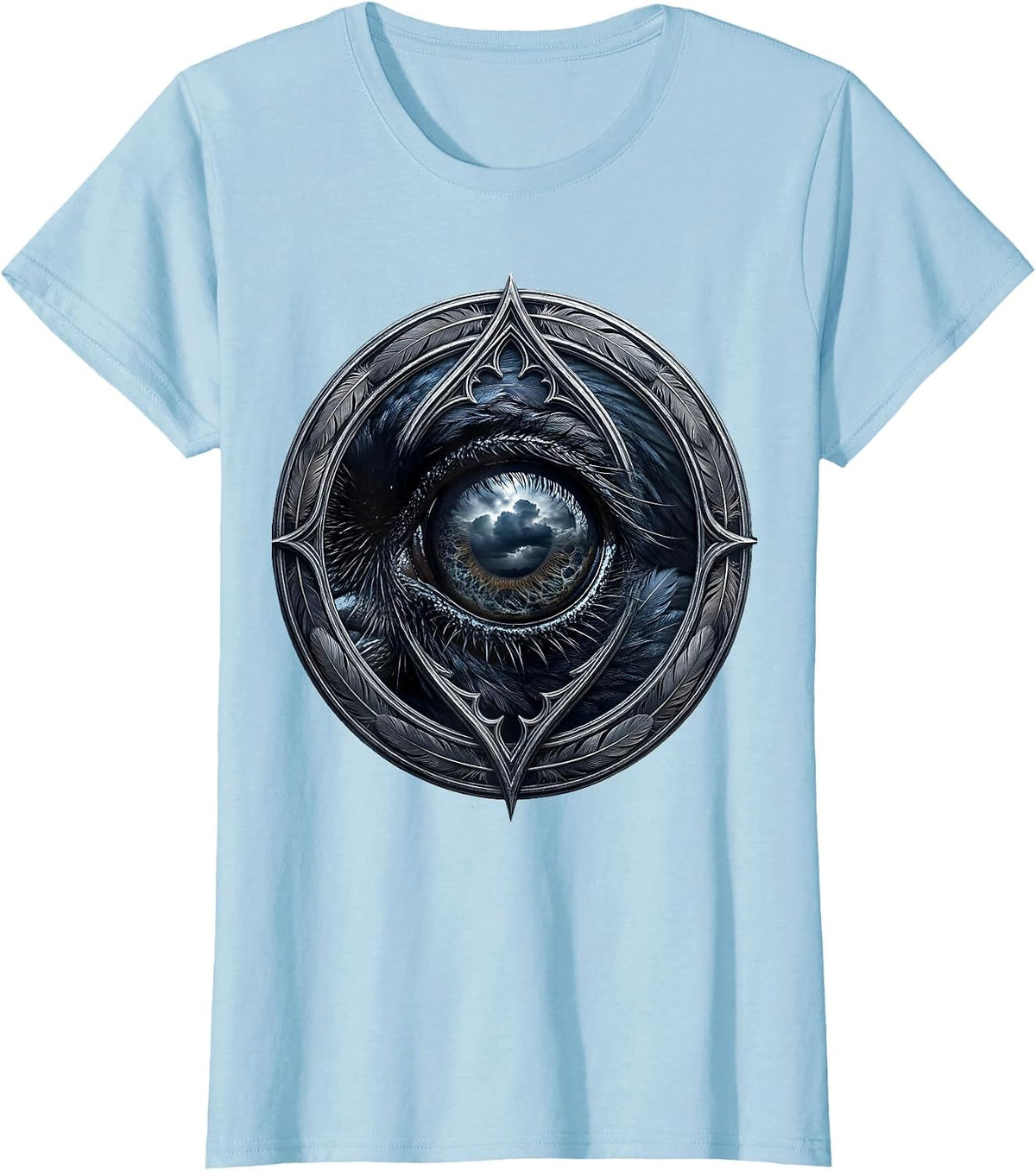 Women's Crow Eye Close-Up Sky Reflection Graphic T-Shirt - Baby Blue