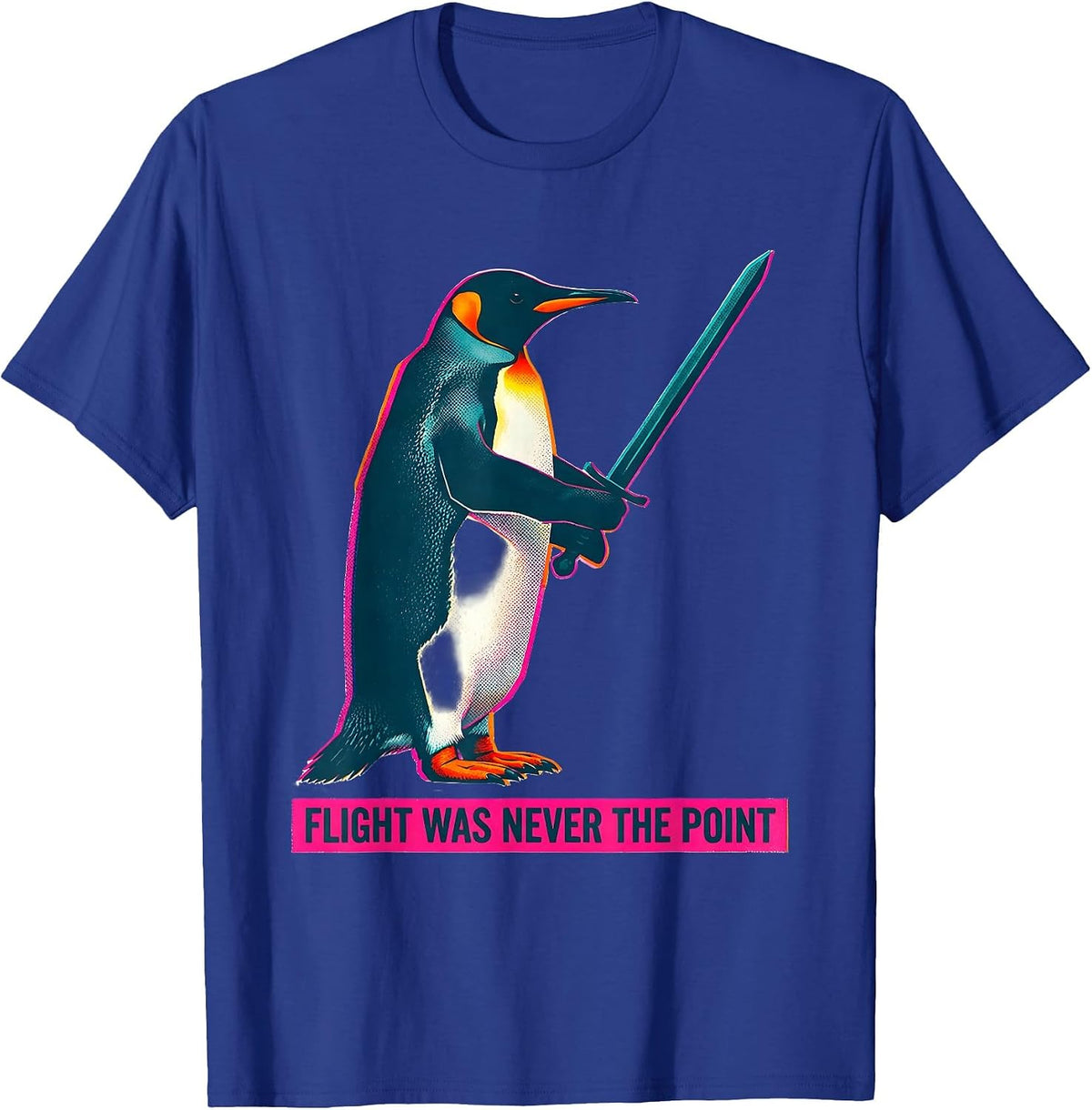 Flight Was Never The Point Risograph Dark Humor Penguin T-Shirt - Royal Blue