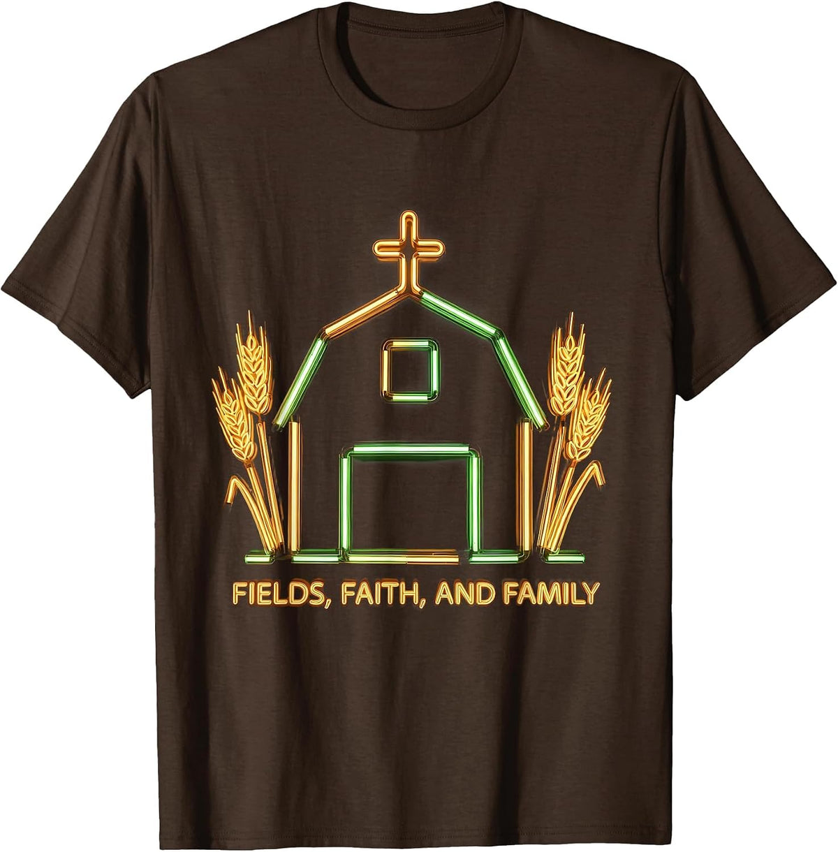 Men's Fields Faith and Family Country Life Design T-Shirt - Brown