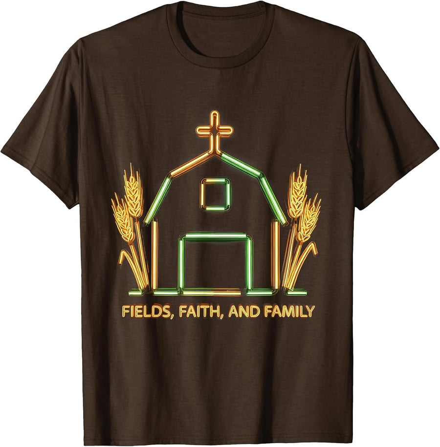 Men's Fields Faith and Family Country Life Design T-Shirt - Brown