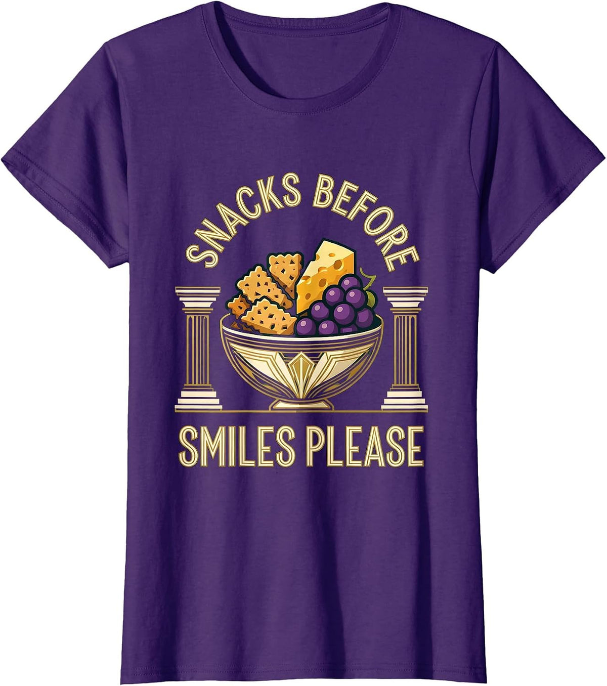 Women's Snacks Before Smiles Please Funny Design T-Shirt - Purple