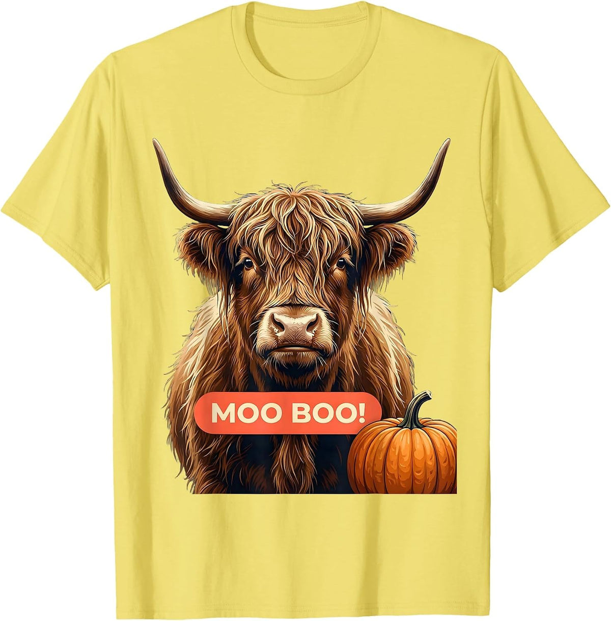 Men's Moo Boo! Funny Highland Cow Fall Halloween Pun Humor T-Shirt - Lemon Yellow