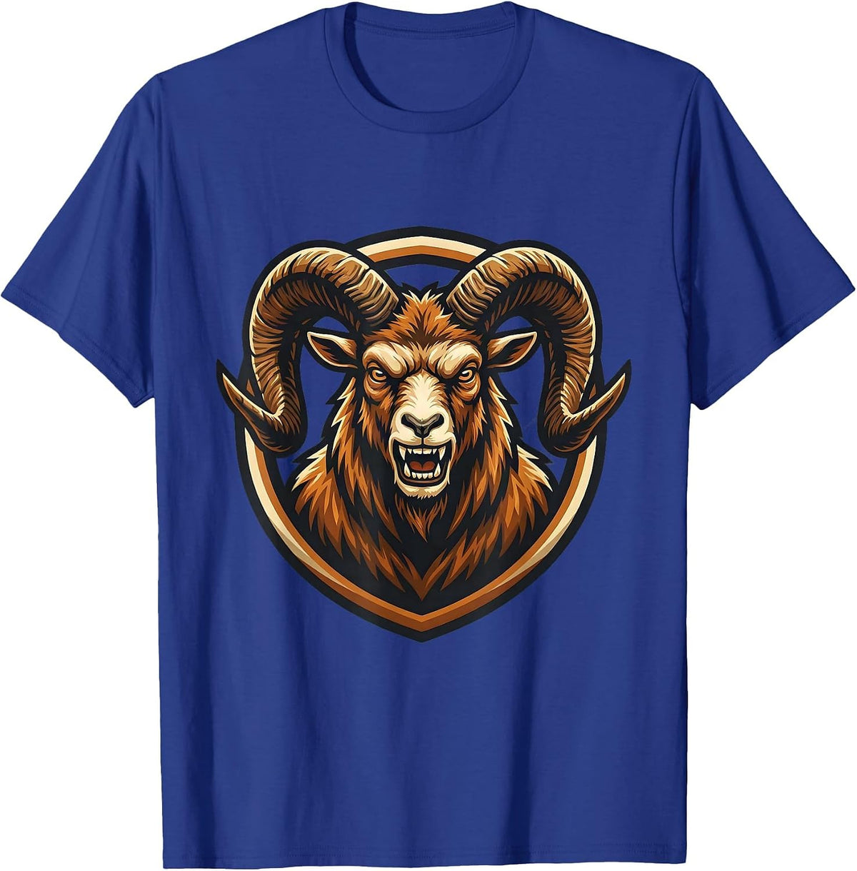 Men's Angry Charging Goat Lowered Horns Illustration T-Shirt - Royal Blue