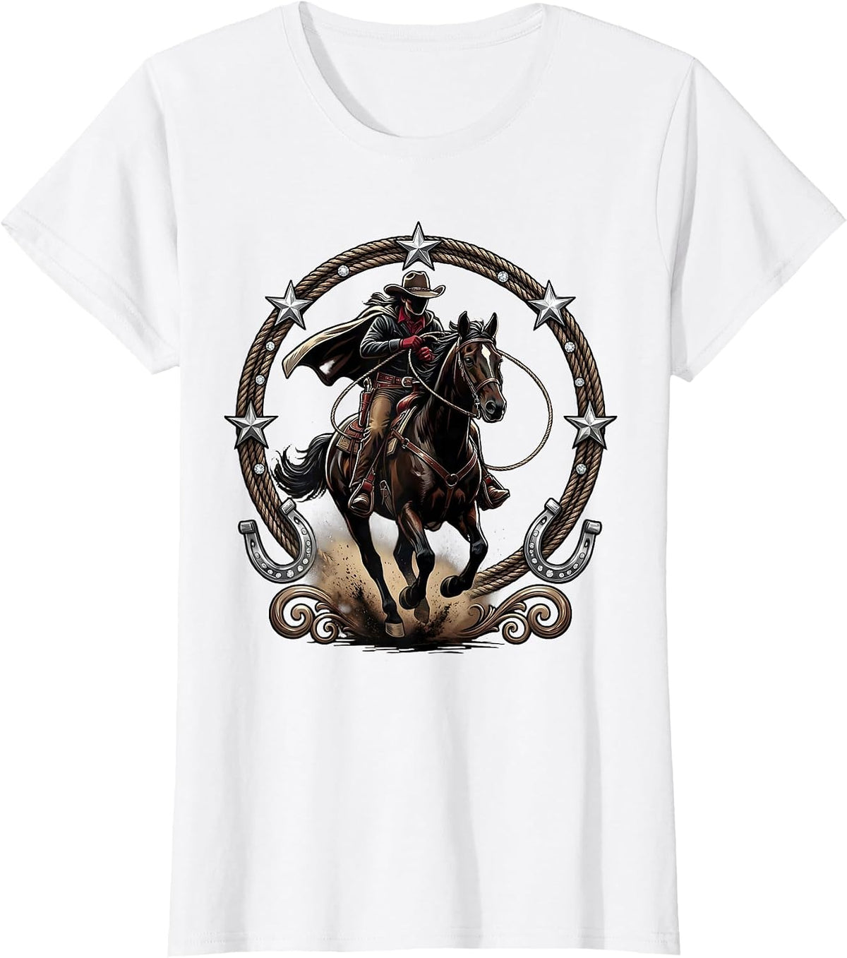 Cowboy Riding Off Into the Dust Cloud T-Shirt - White