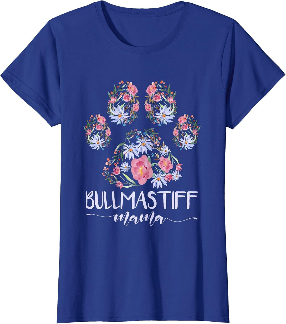 Dog Paw Flowers Bullmastiff Mama T-Shirt - Royal Blue