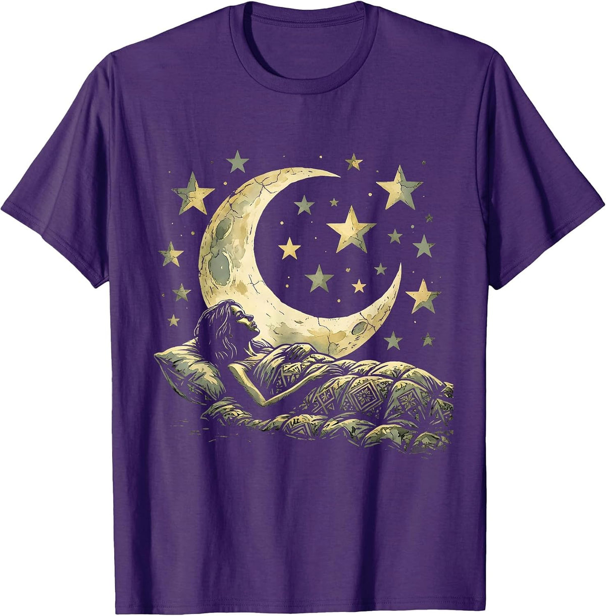 Stargazing Camping Night Sky Illustration T-Shirt - Purple
