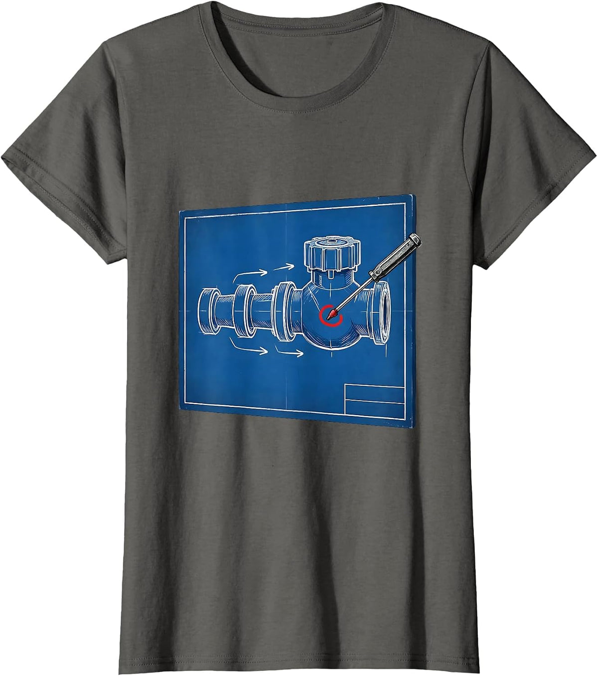 Women's Blueprint Water Meter Plumbing Gag Gift T-Shirt - Asphalt Grey
