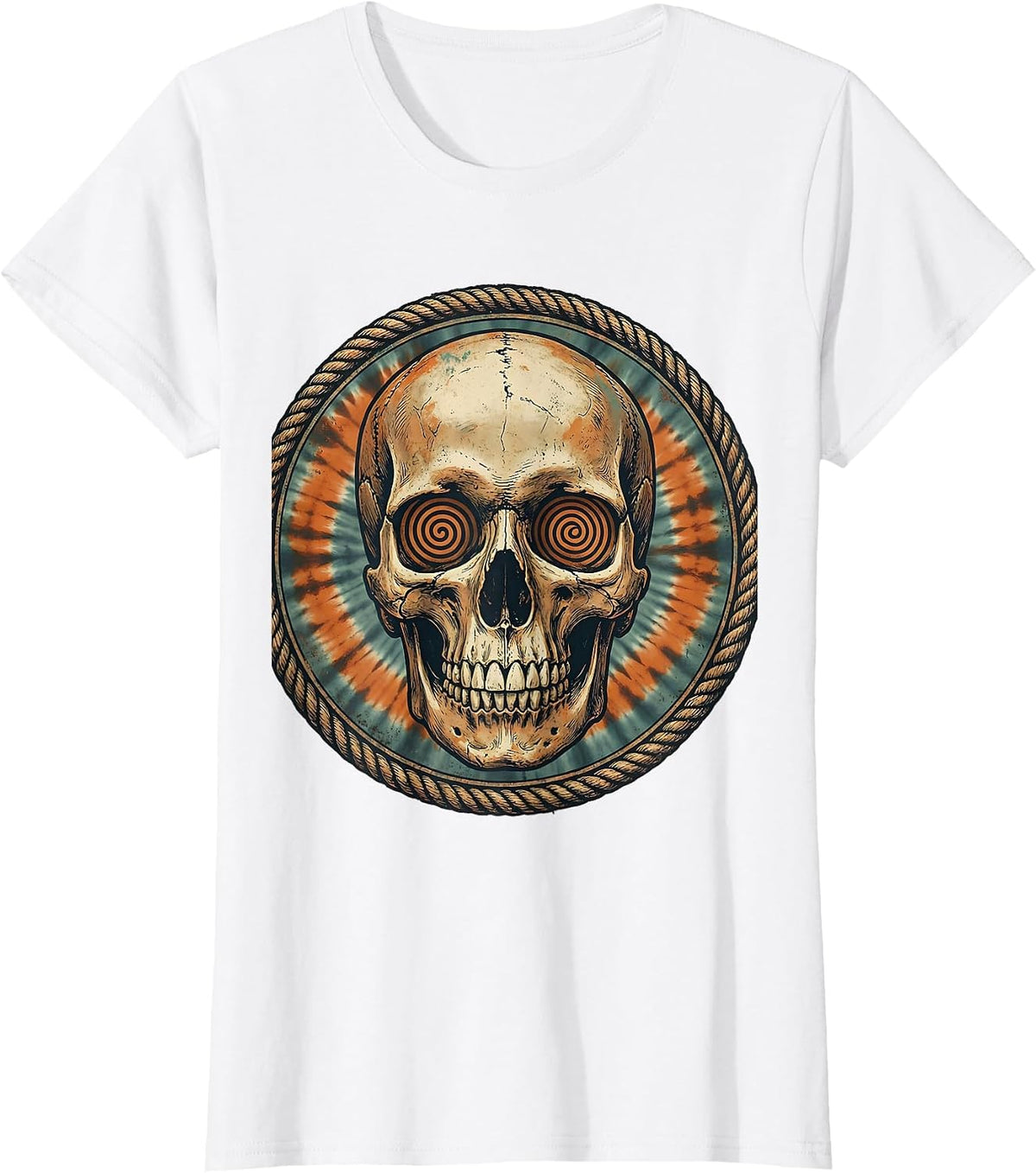 Skull Tie Dye Swirl Eye Sockets Graphic T-Shirt - White