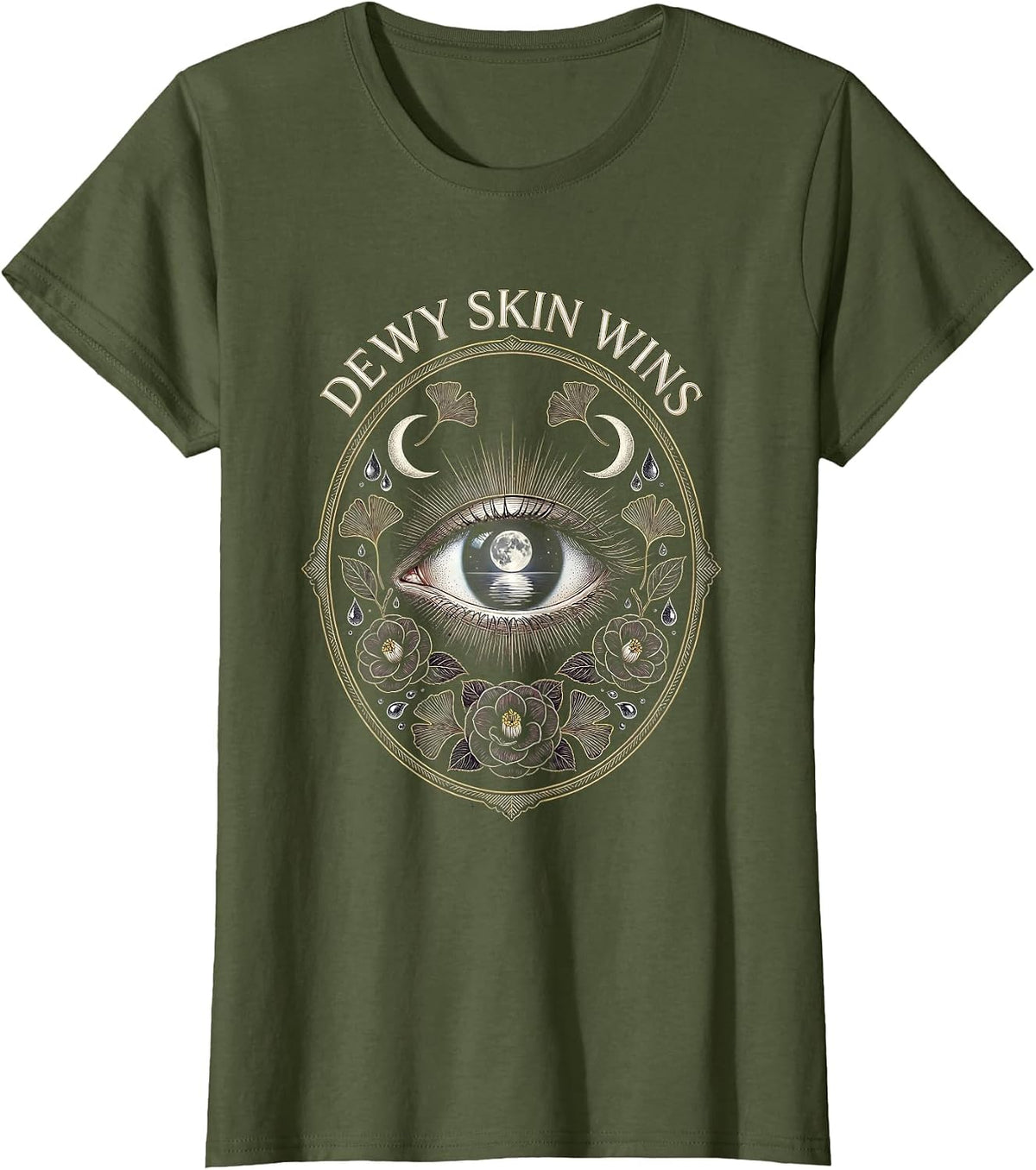 Women's Dewy Skin Wins K-Beauty Skincare Design T-Shirt - Olive Green