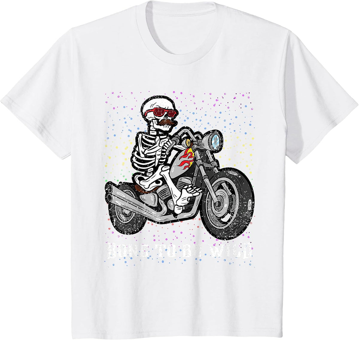 Skeleton Riding Motorcycle Halloween Costume Biker Rider T-Shirt - White