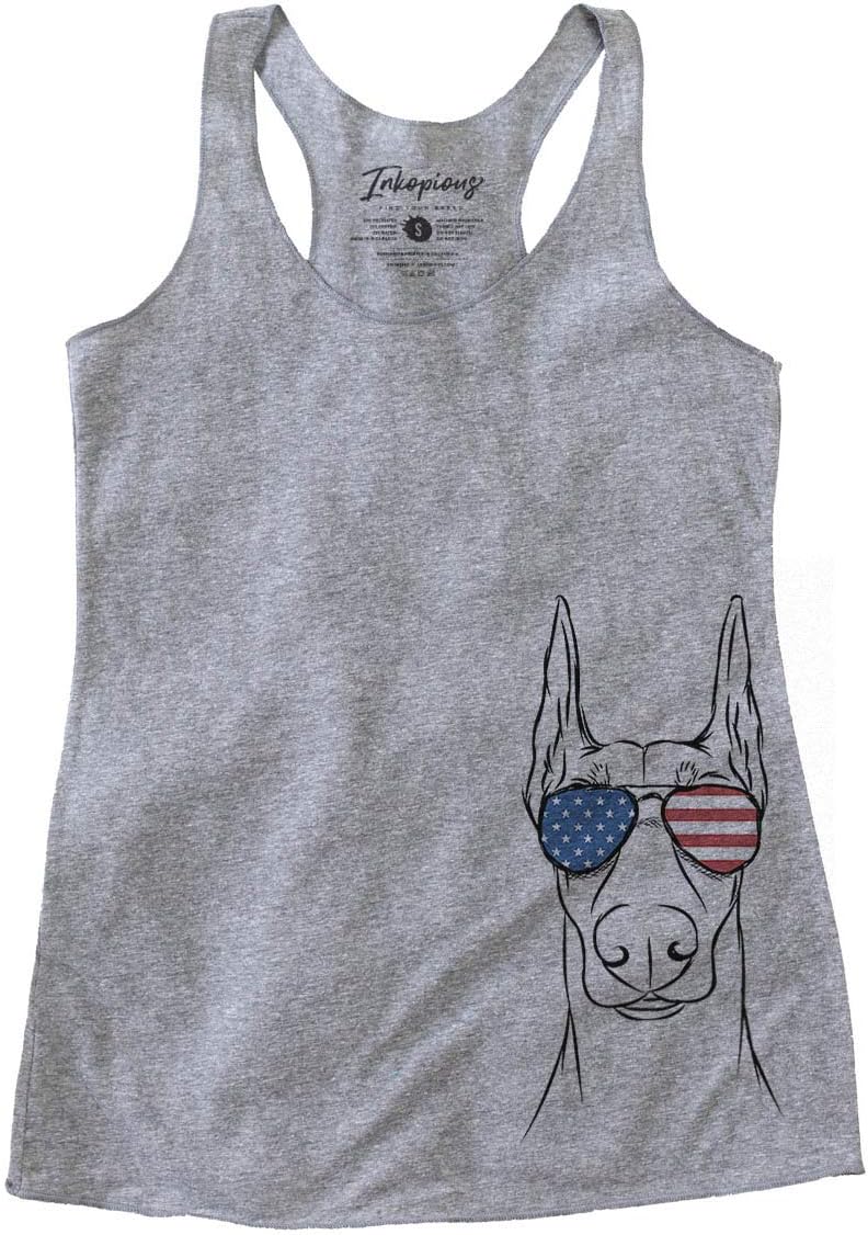 Patriotic Duke the Doberman Pinscher Triblend T-Shirt - Grey Racerback