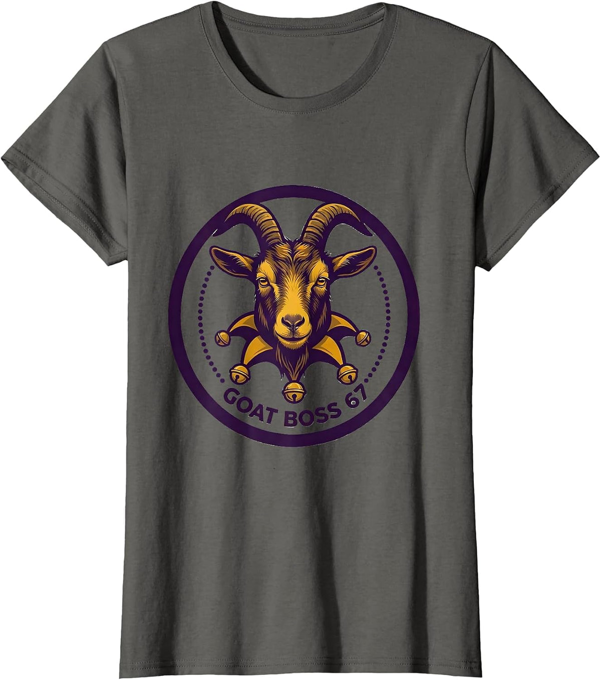 Women's Goat Boss 67 Minimalist Mardi Gras Kids Meme Humor T-Shirt - Asphalt Grey