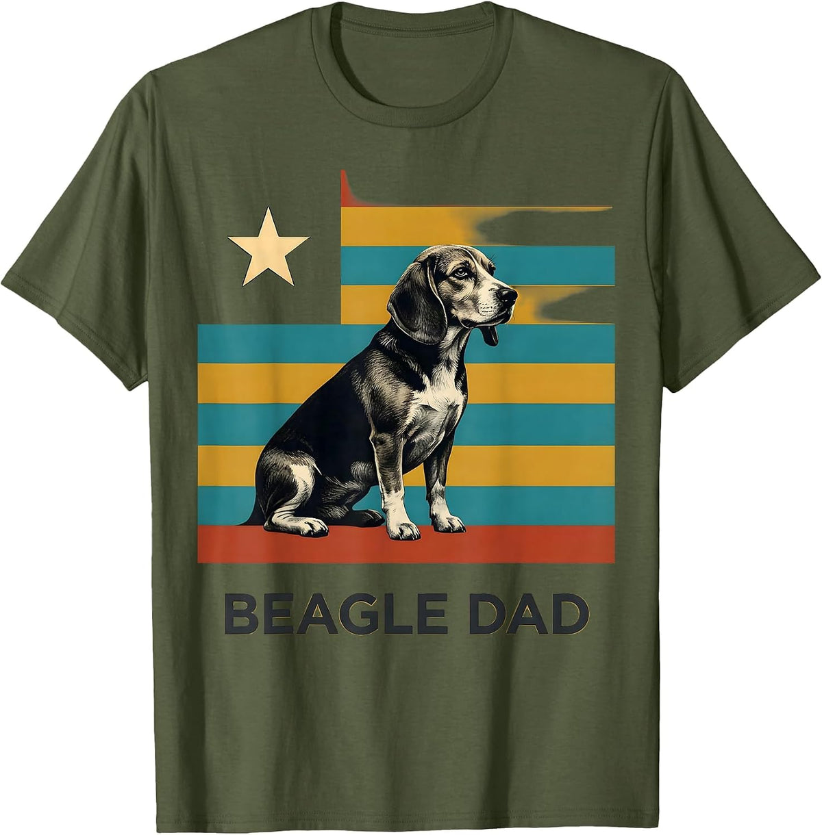 Beagle Dad Midcentury Modern Patriotic Dog Owner T-Shirt - Olive Green