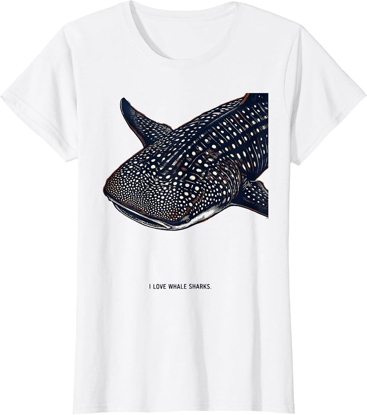I Love Whale Sharks Linocut Ocean Wildlife Animal Lover T-Shirt - White
