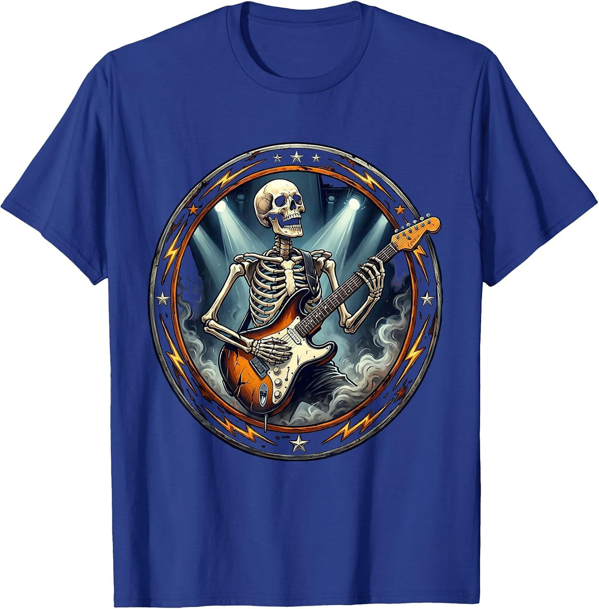 Skeleton Electric Guitar Player Stage Rock Art T-Shirt - Royal Blue