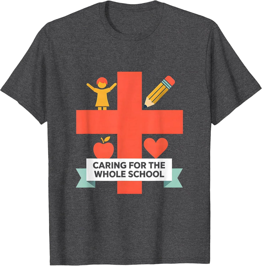 Men's Caring for the Whole School Nurse Design T-Shirt - Dark Heather Grey