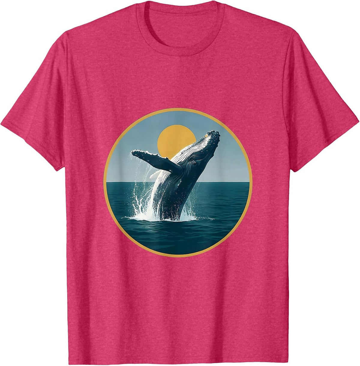 Whale Breaching Ocean Surface Sunlit Illustration T-Shirt - Red Heather