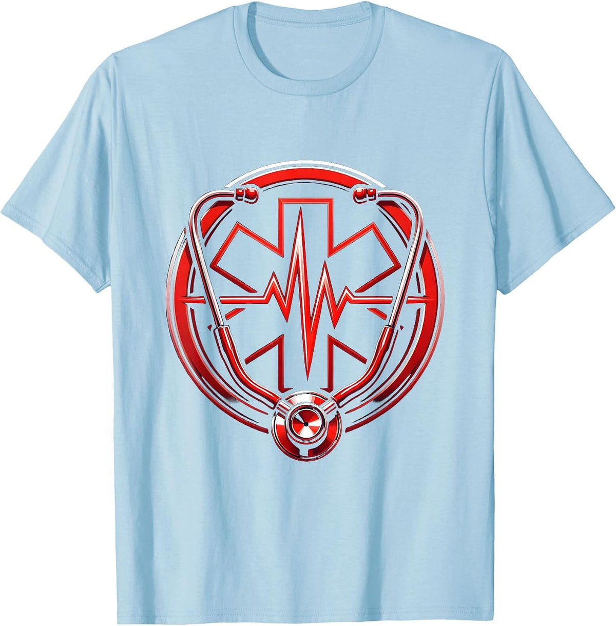 EMT Stethoscope Heartbeat Line Graphic T-Shirt - Baby Blue