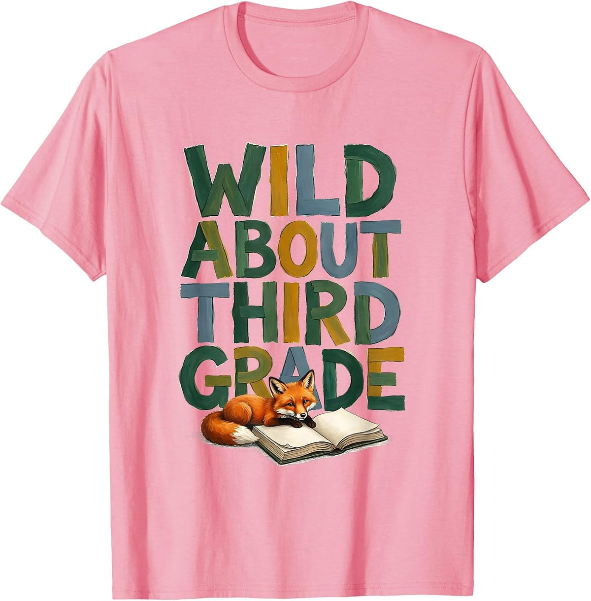 Men's Wild About Third Grade Storybook Teacher Animal Print School T-Shirt - Pink