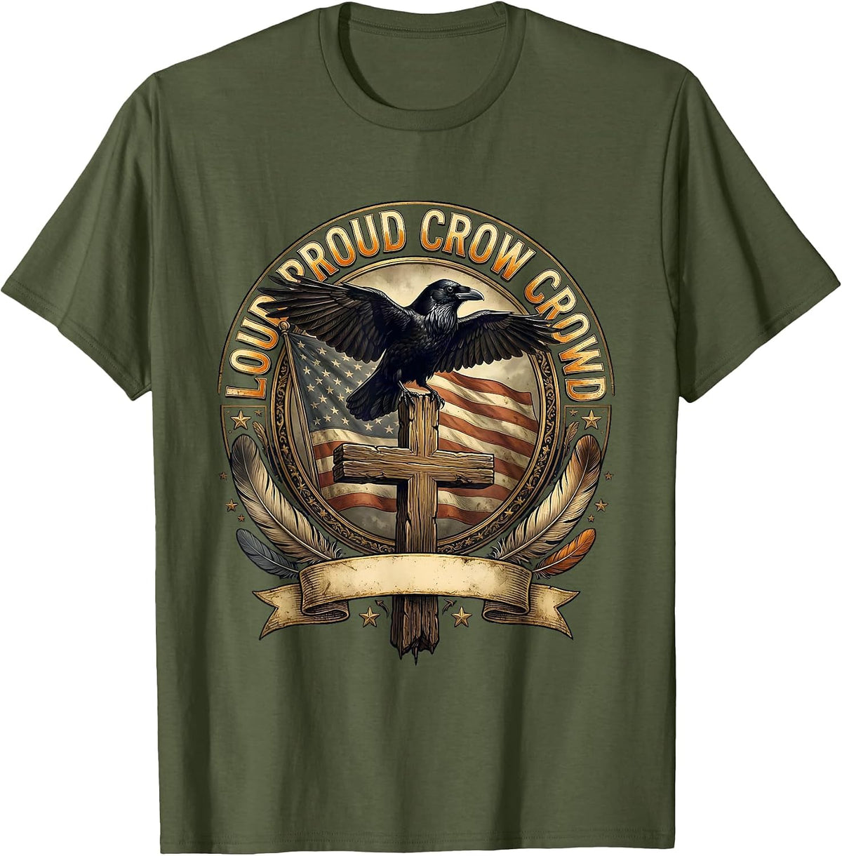 Loud Proud Crow Crowd Funny Crow Design T-Shirt - Olive Green