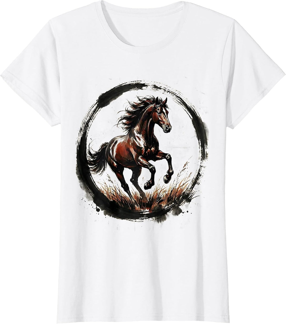 Wild Horse Galloping Through Open Plains Design T-Shirt - White