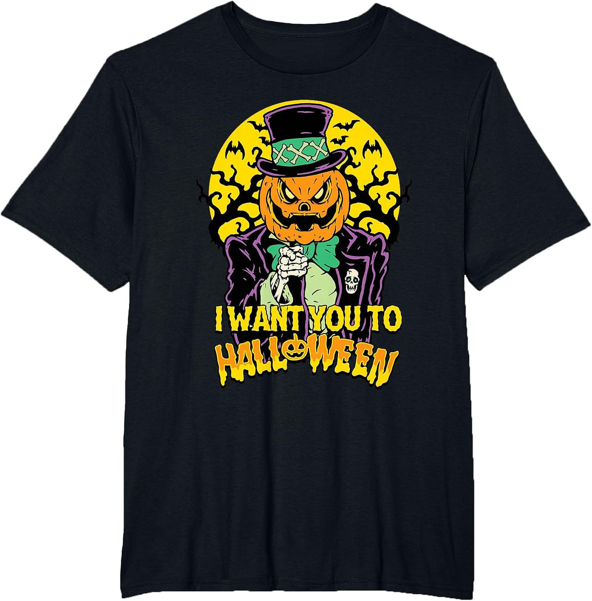 Halloween Pumpkin King Uncle Sam I Want You to Halloween T-Shirt - Black