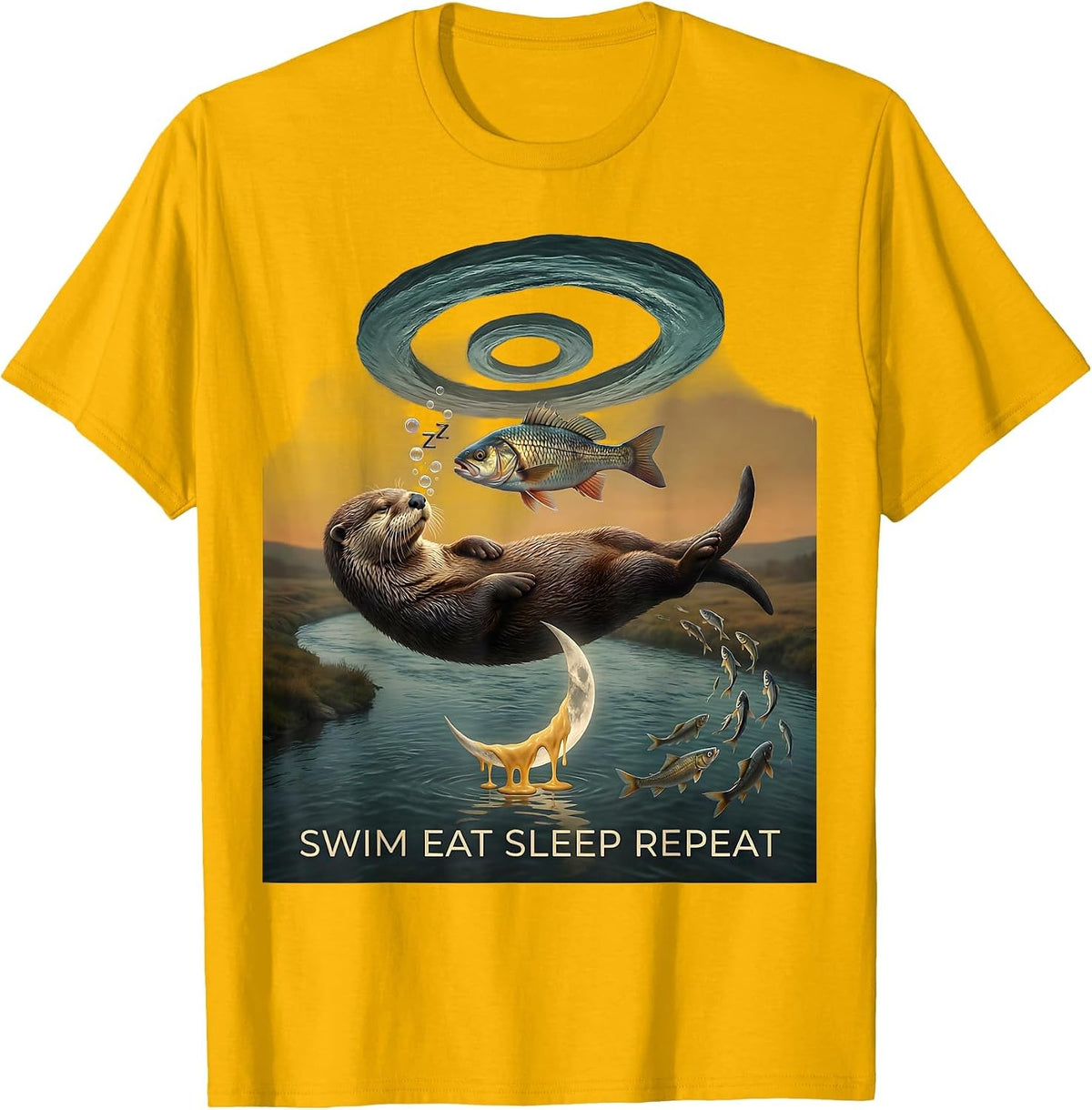 Otter Swim Eat Sleep Repeat Cute Design T-Shirt - Golden Yellow