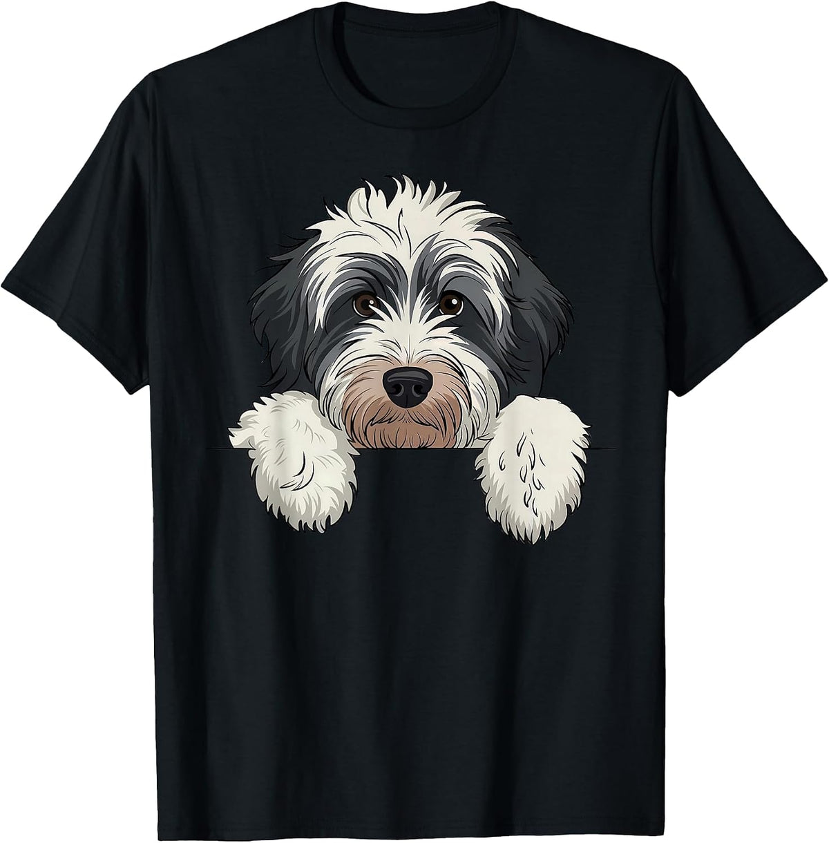 Cute Bernedoodle Peeking Doodle Puppy Dog Lover Men Women T-Shirt - Black