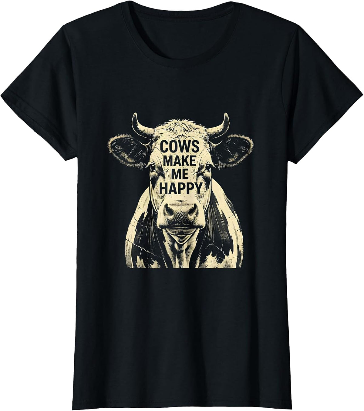 Cows Make Me Happy Funny Cow Lover Design T-Shirt - Black