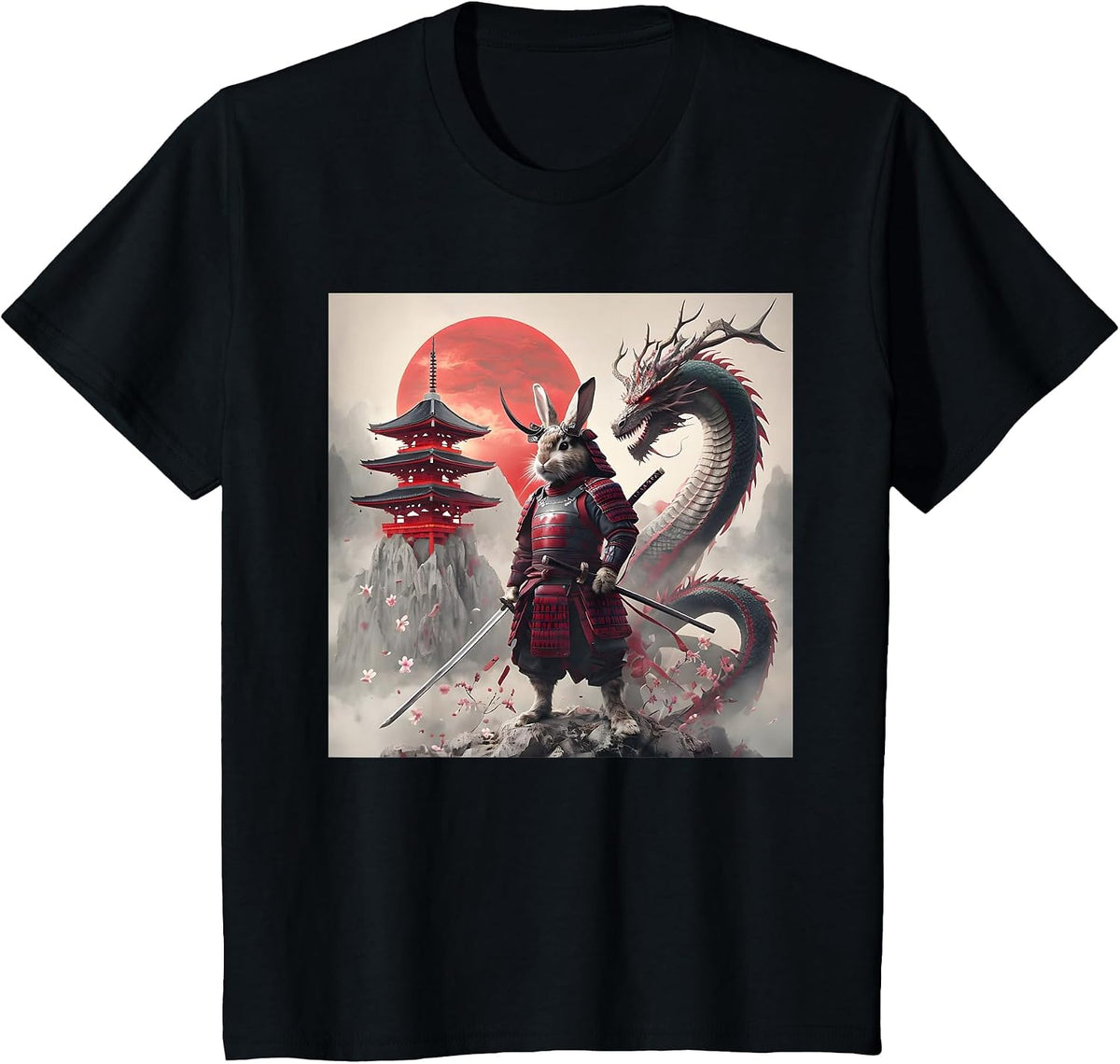 Samurai Bunny Rabbit Graphic Warrior Japanese Rabbit Ninja T-Shirt - Black