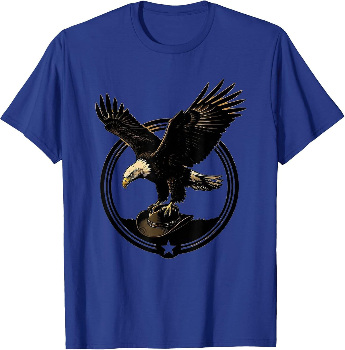 Bald Eagle Carrying Cowboy Hat Graphic T-Shirt - Royal Blue