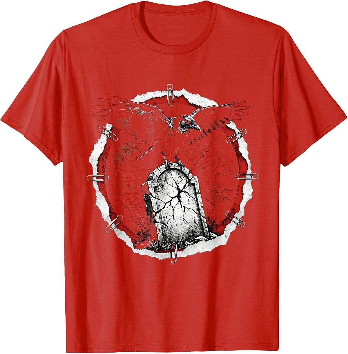 Men's Crow on Crumbling Gravestone Halloween Graphic T-Shirt - Red