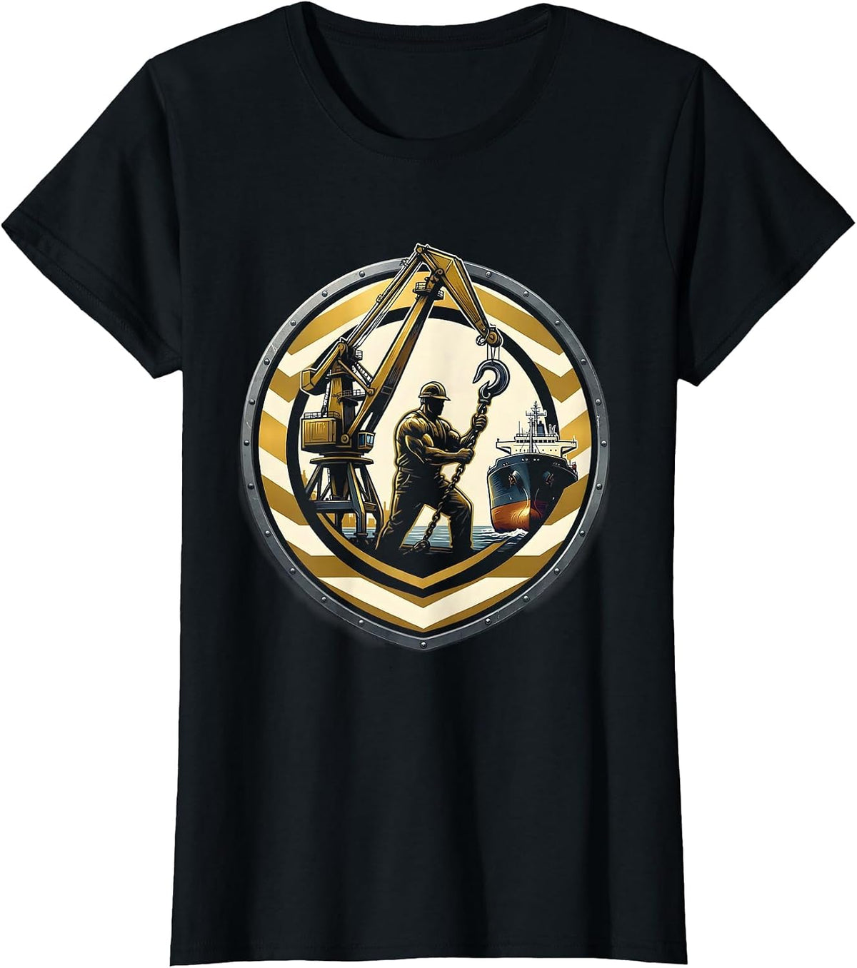 Labor Day Dock Worker Crane Unloading Ship T-Shirt - Black