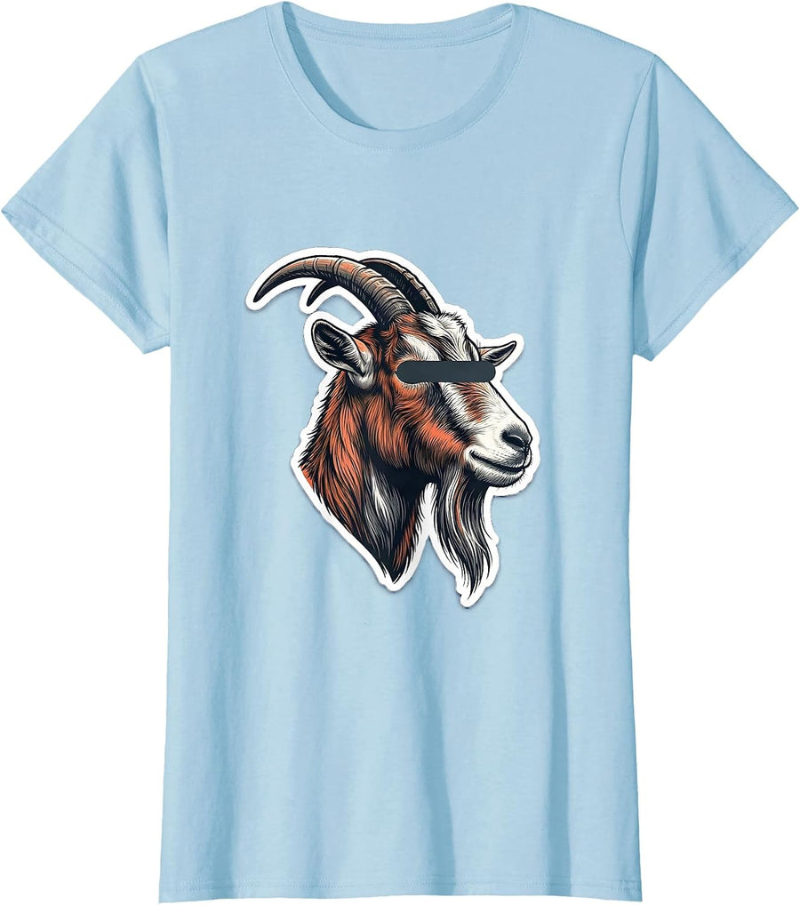 Women's Goat with Sunglasses Novelty Animal Humor T-Shirt - Baby Blue