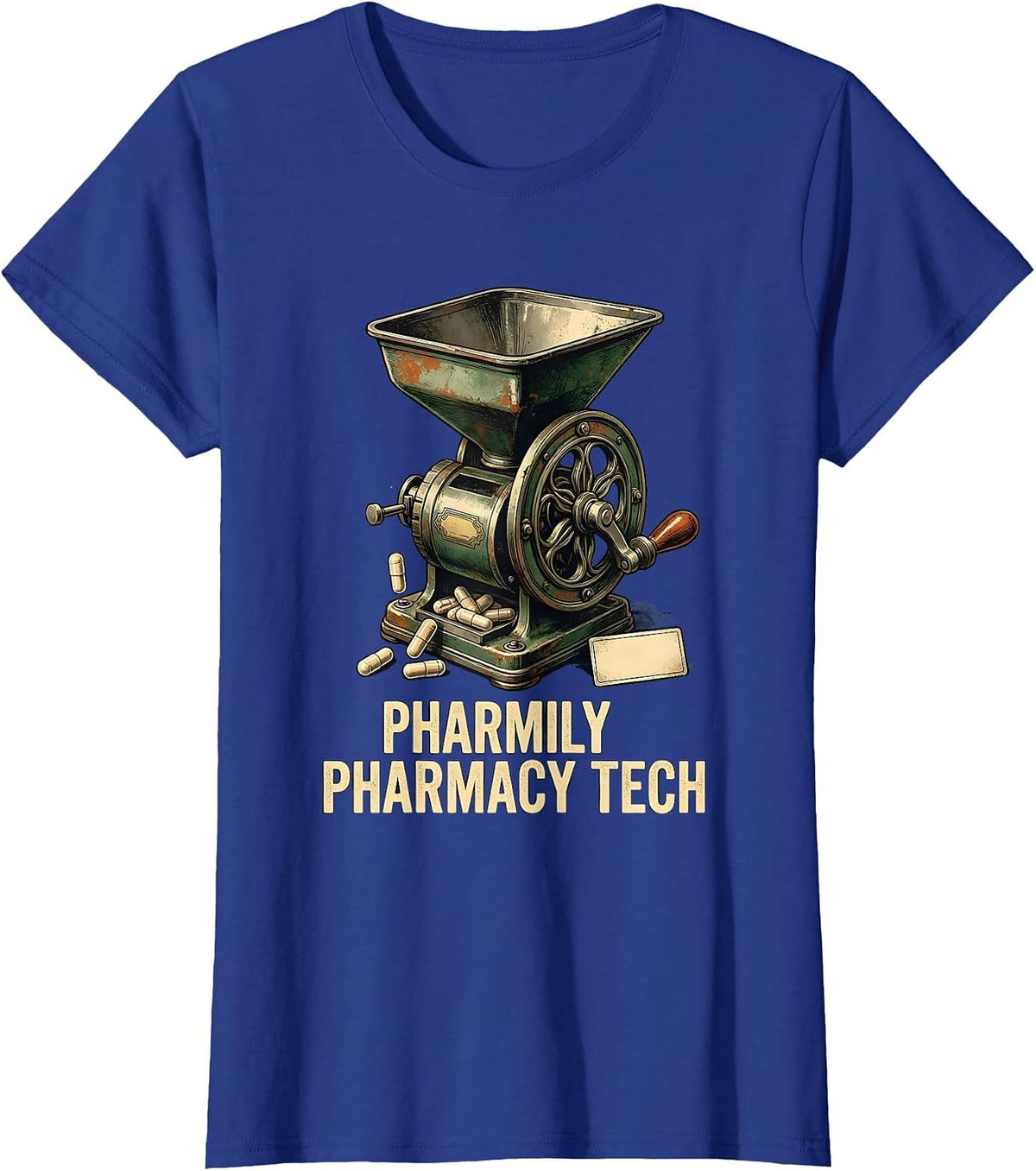 Women's Pharmily Pharmacy Tech Vintage Pharmacist Tech Crew Humor T-Shirt - Royal Blue