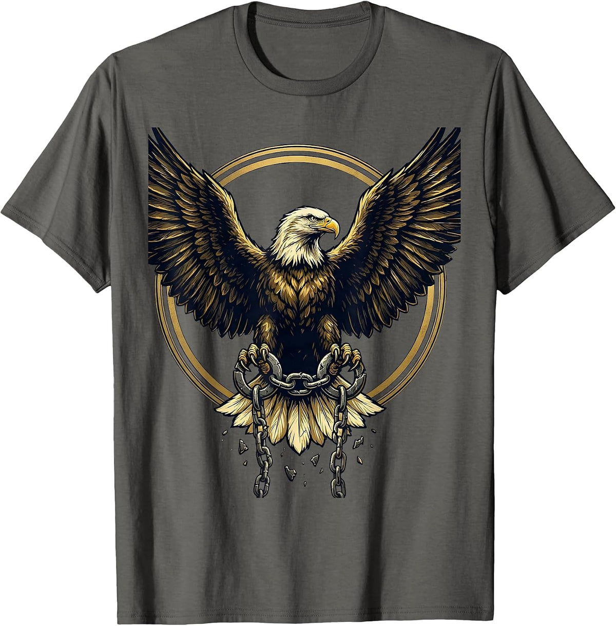 Men's Bald Eagle Broken Shackles Freedom Graphic Tee T-Shirt - Asphalt Grey