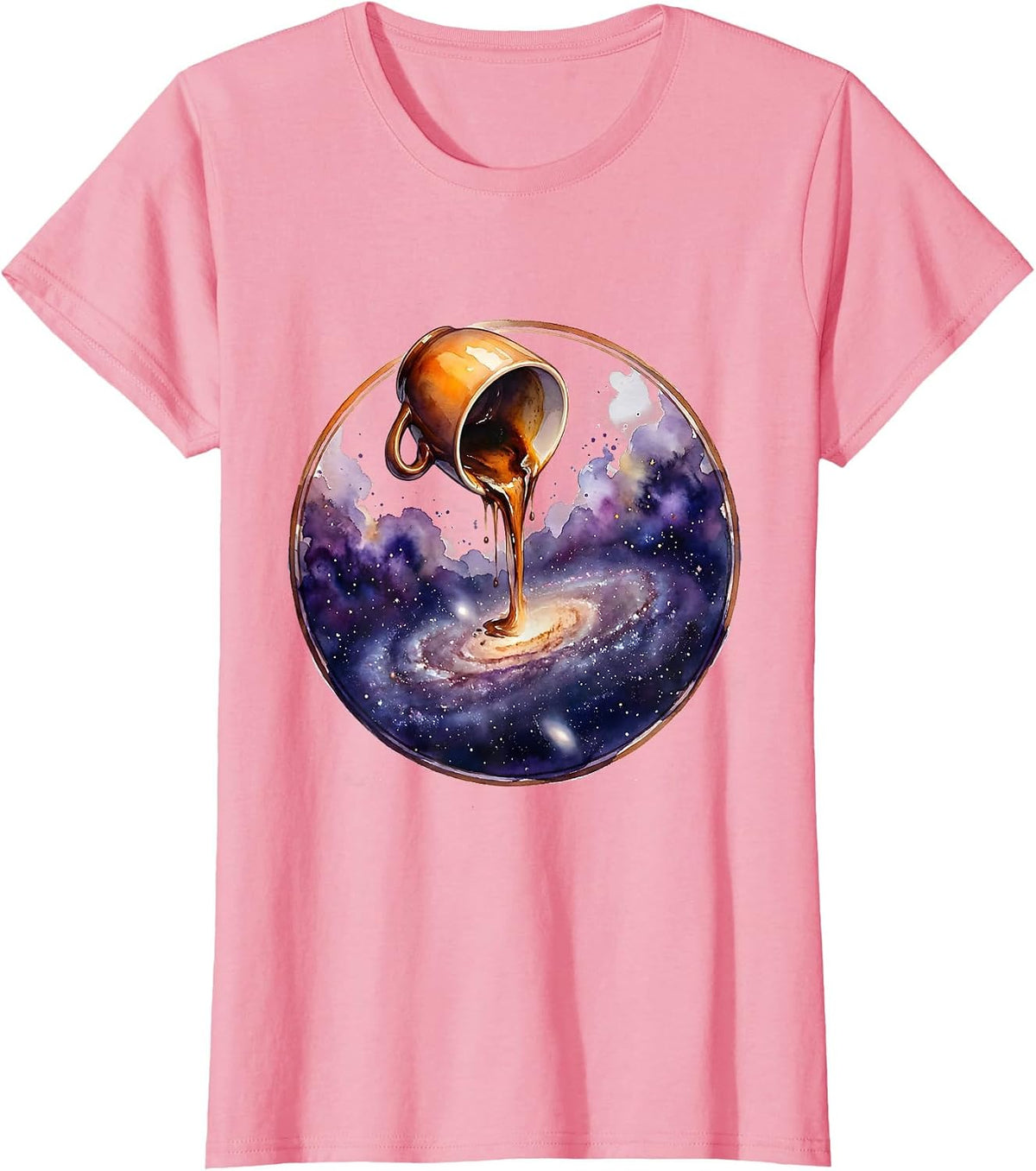 Women's Galaxy Poured From a Coffee Cup Illustration T-Shirt - Pink