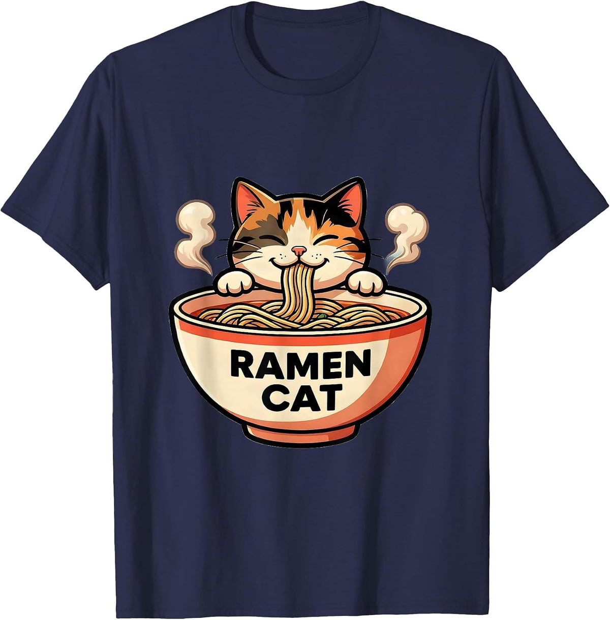 Ramen Cat Cute Kawaii Anime Animal Japanese Food Humor T-Shirt - Navy Blue