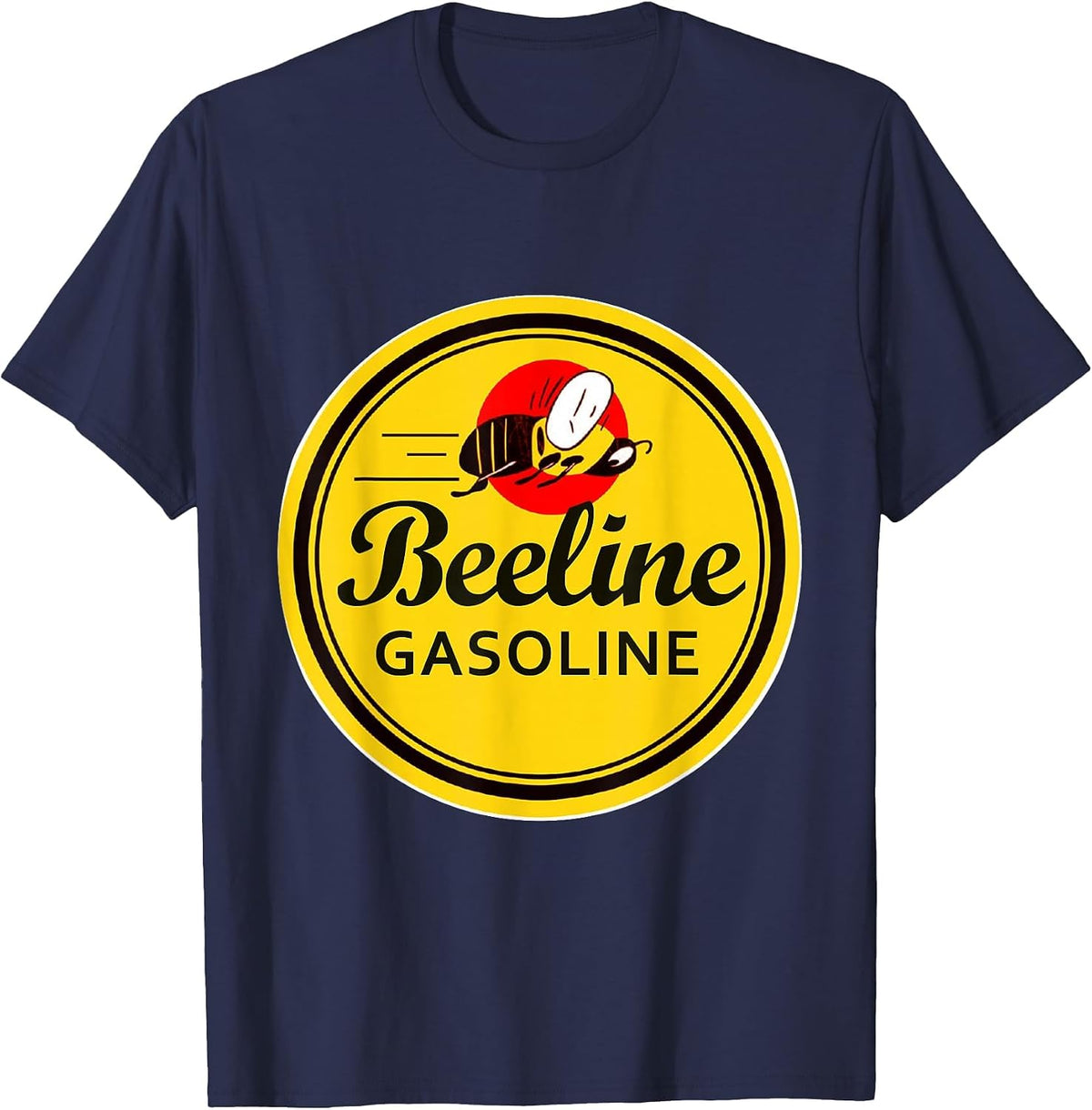 Retro Vintage Gas Station Beeline Gasoline Motor Oil Sign T-Shirt - Navy Blue