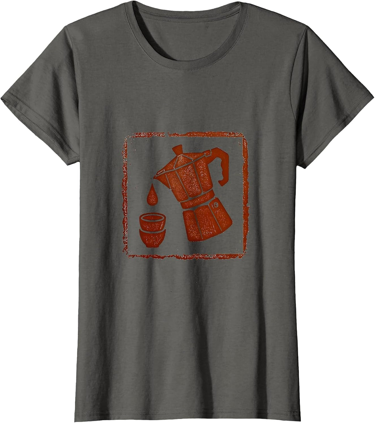 Women's Stamped Coffee Percolator Rubber Stamp Vintage Gift T-Shirt - Asphalt Grey